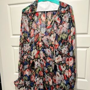 Anthropologie Marais Floral Maxi Dress in Black with Red, Pink and Blue Accents